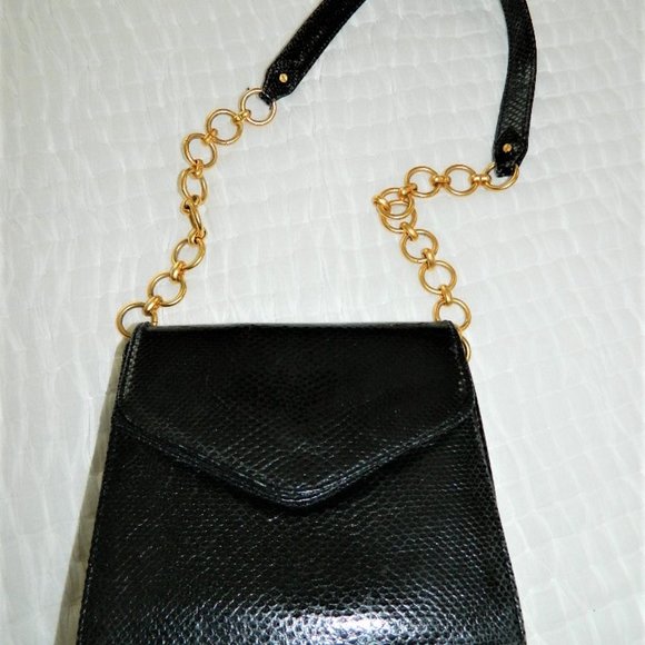 Donna Karan Black 100% Auth. Snake Skin Evening Bag - Picture 3 of 16